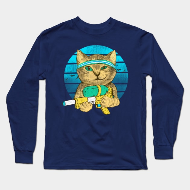 water gun summer cat Long Sleeve T-Shirt by Deduder.store